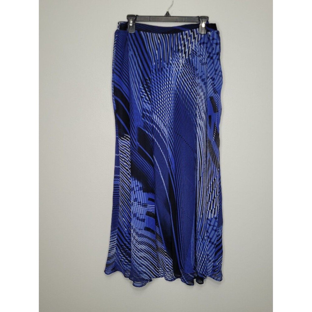 Roz & Ali blue black abstract print artsy print grunge unique skirt size 1x